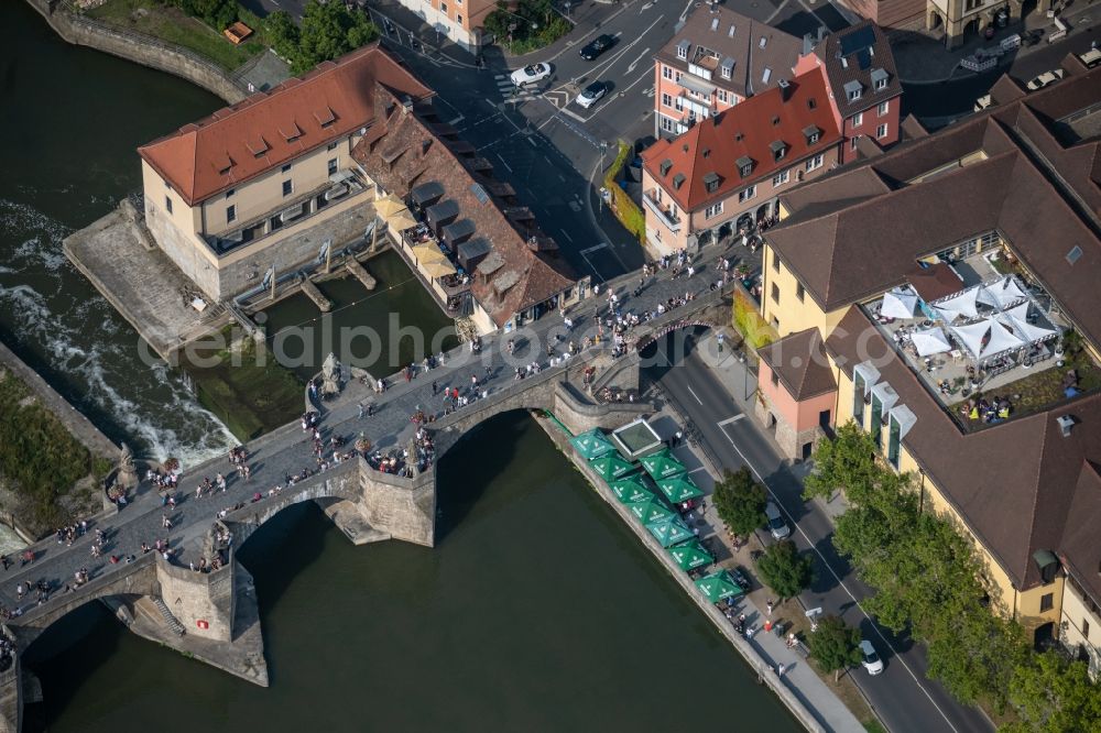 Würzburg from above - River - bridge construction Alte Mainbruecke in the district Altstadt in Wuerzburg in the state Bavaria, Germany