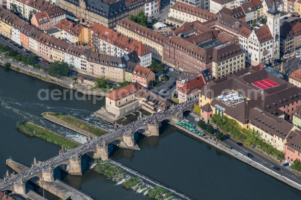 Aerial image Würzburg - River - bridge construction Alte Mainbruecke in the district Altstadt in Wuerzburg in the state Bavaria, Germany