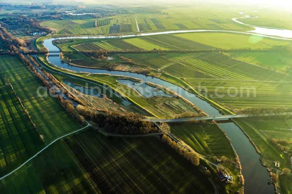 Aerial image Hechthausen - River - bridge construction about the Oste in Hechthausen in the state Lower Saxony, Germany