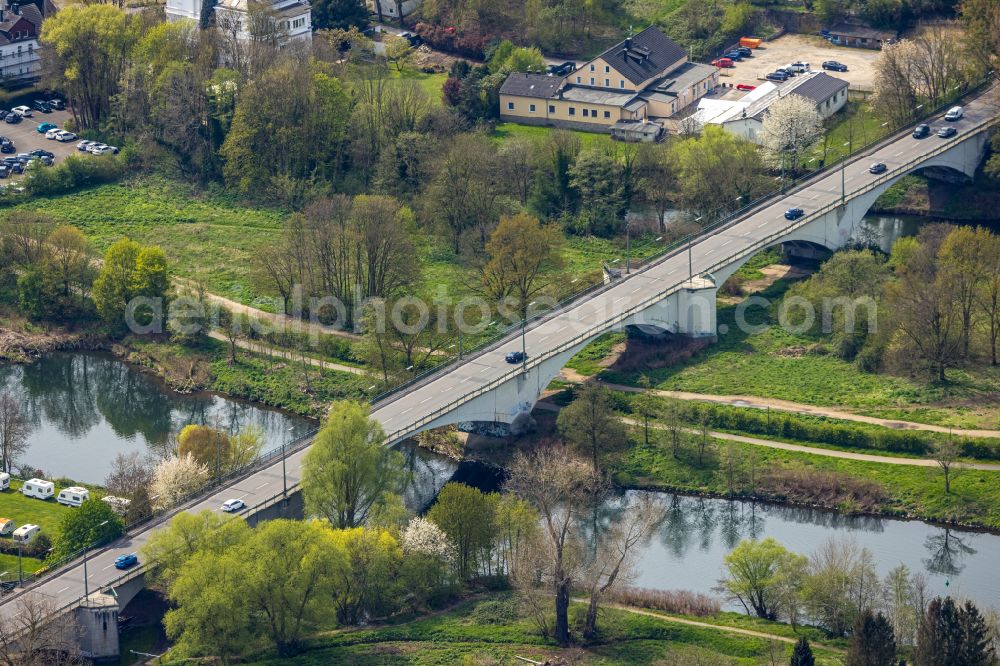 Witten from the bird's eye view: River - bridge construction about the Ruhr on street Ruhrtal - Herbeder Strasse in the district Herbede in Witten at Ruhrgebiet in the state North Rhine-Westphalia, Germany