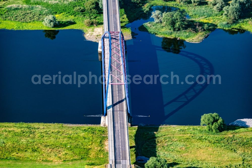 Aerial image Dömitz - River bridge Bundesstrasse B191 to cross the Elbe in Doemitz in the state Mecklenburg-Western Pomerania, Germany