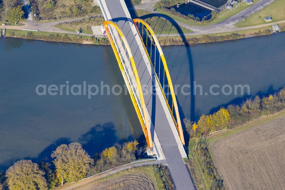 Datteln from above - River - bridge structure for crossing Dattelner-Meer-Bogen over the Dortmund-Ems-Canal in Datteln in the Ruhr area in the federal state of North Rhine-Westphalia, Germany