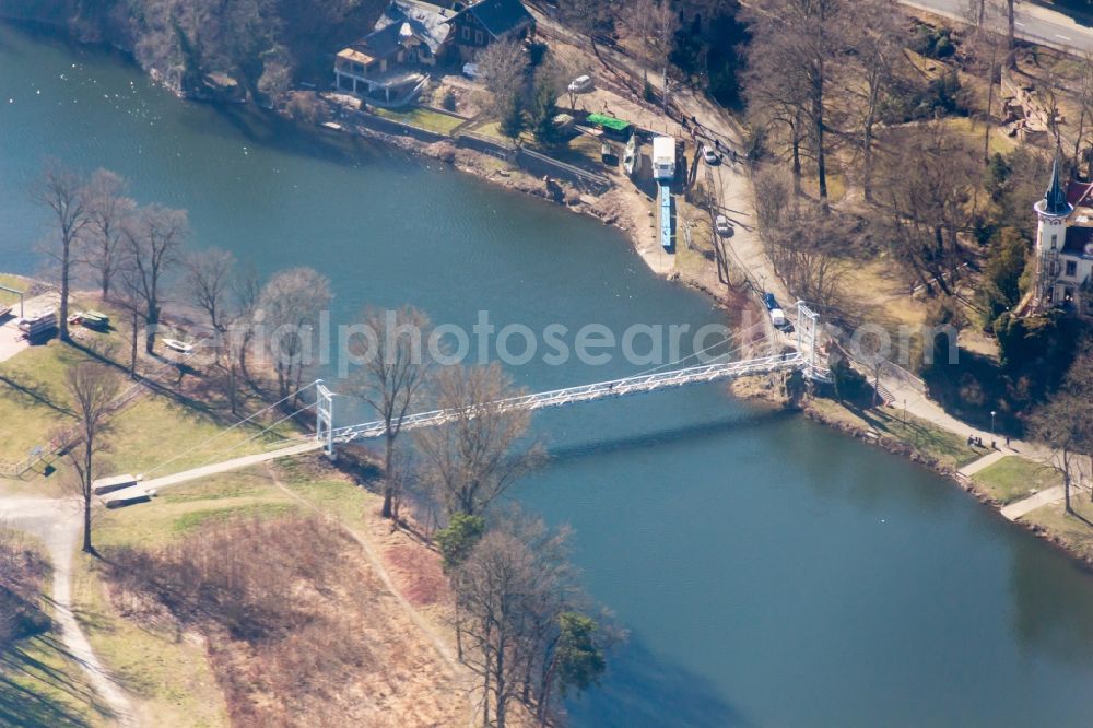 Aerial photograph Grimma - River - bridge construction Haengebruecke in Grimma in the state Saxony, Germany