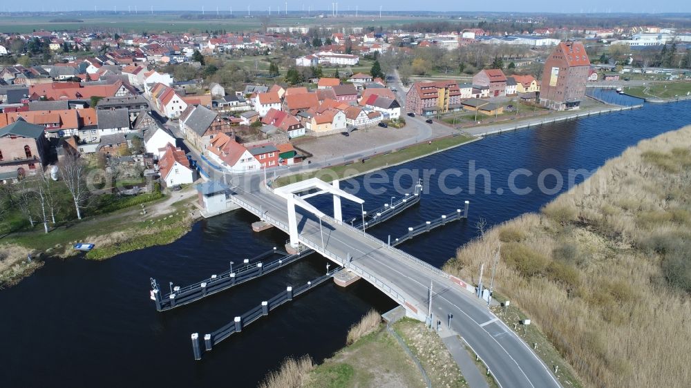 Loitz from the bird's eye view: River - bridge construction of Peene in Loitz in the state Mecklenburg - Western Pomerania, Germany