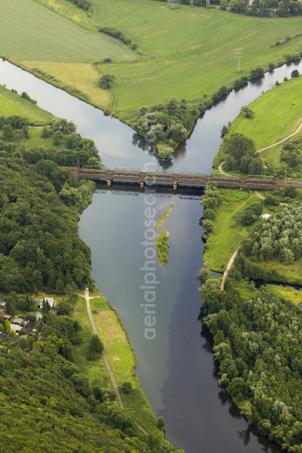 Dortmund from above - View of the bifurcation of the Hengsteysee in the state North Rhine-Westphalia