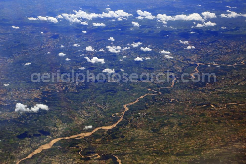 Ume River from above - River landscape and river course along the Ume River in Midlands Province, Zimbabwe, Africa
