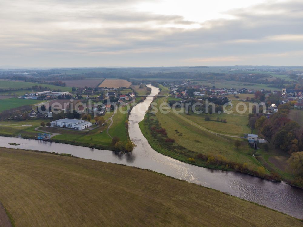 Aerial photograph Grimma - Confluence of the Zwickauer and Freiberger Mulde with the Sermuth pumping station in Grimma in the state of Saxony, Germany