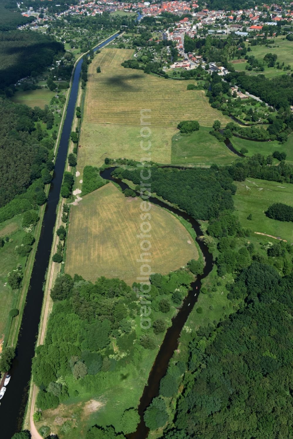 Aerial photograph Grabow - River course of the Old Edle near Grabow in the state Mecklenburg - Western Pomerania