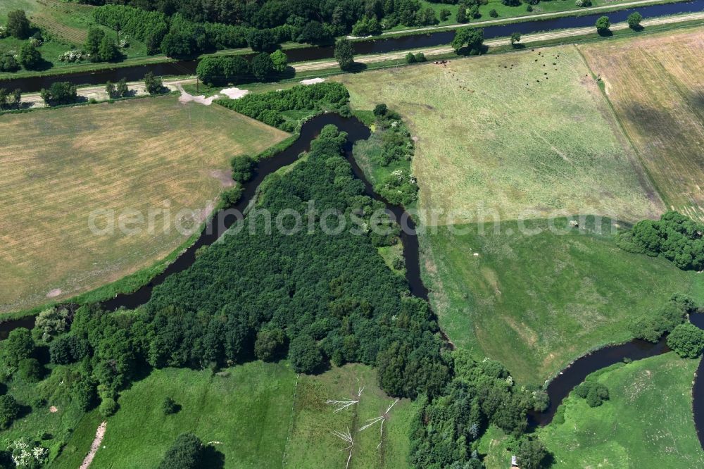 Aerial image Grabow - River course of the Old Edle near Grabow in the state Mecklenburg - Western Pomerania