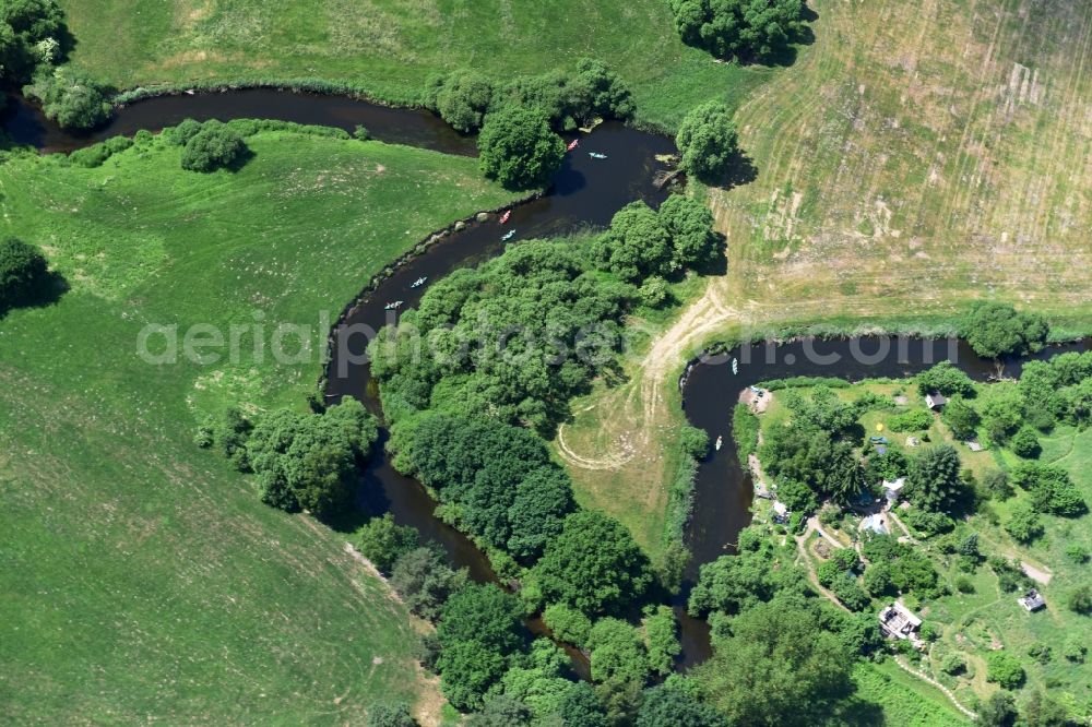 Grabow from above - River course of the Old Edle near Grabow in the state Mecklenburg - Western Pomerania