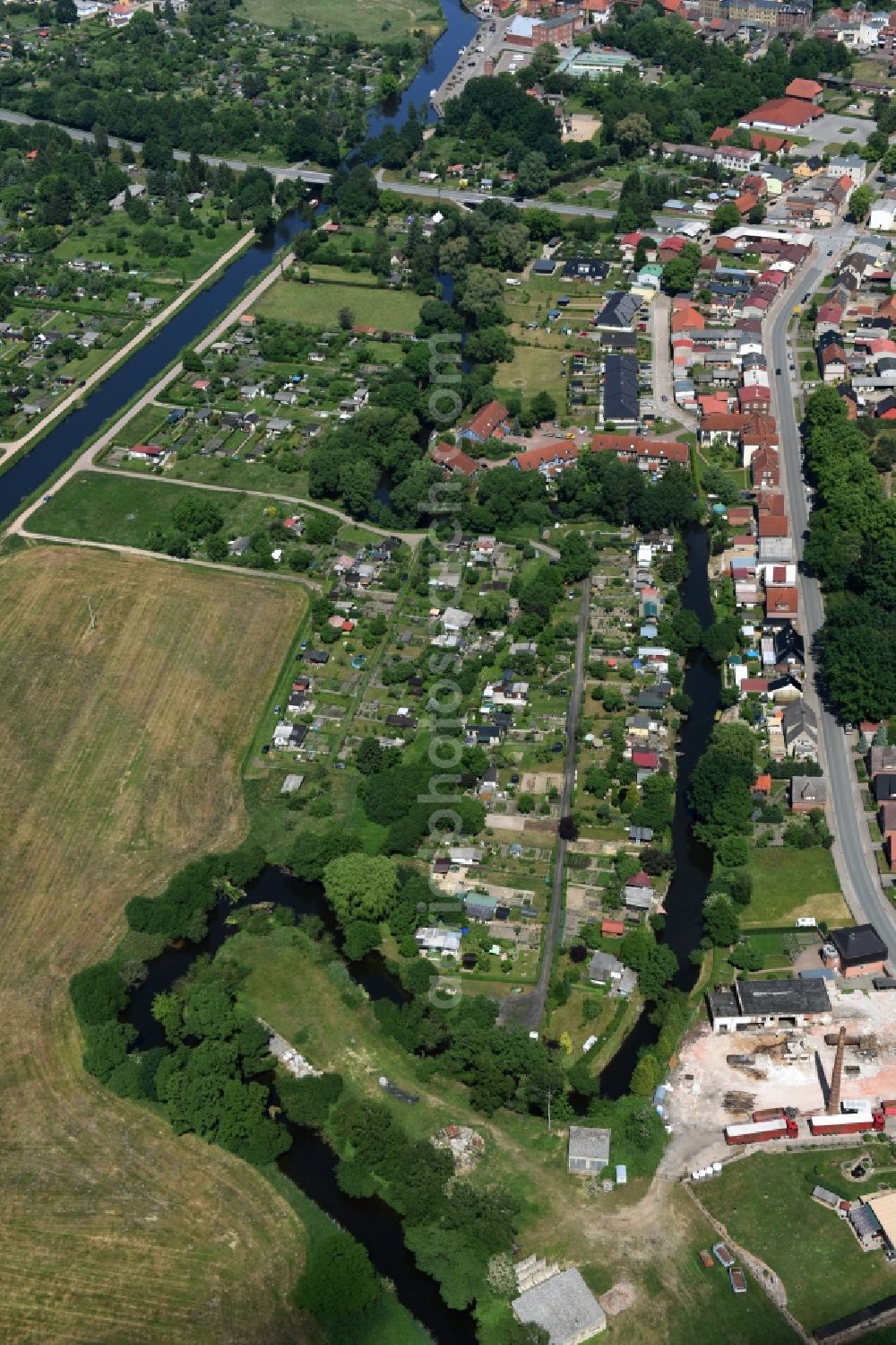 Grabow from above - River course of the Old Edle near Grabow in the state Mecklenburg - Western Pomerania