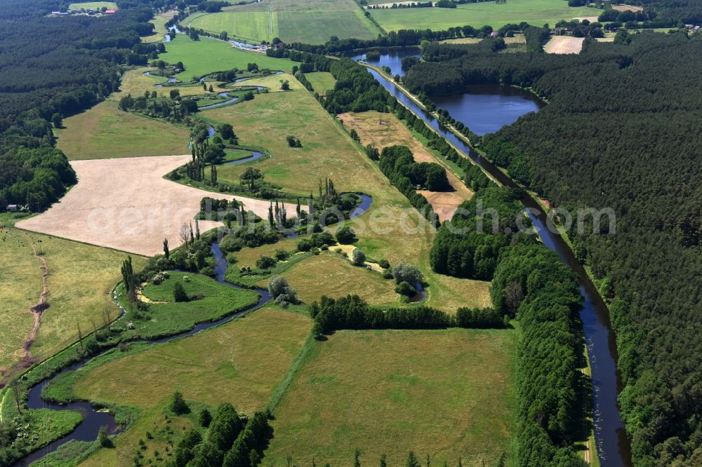 Aerial photograph Eldena - River course of the Old Edle near Gueritz / Eldena in the state Mecklenburg - Western Pomerania