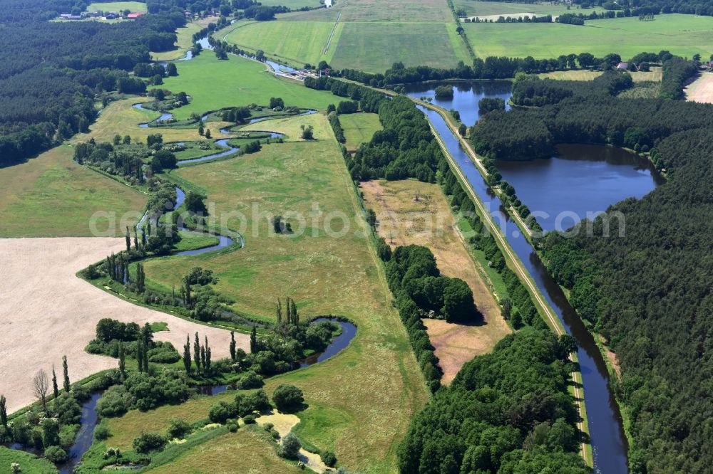 Eldena from above - River course of the Old Edle near Gueritz / Eldena in the state Mecklenburg - Western Pomerania