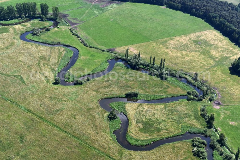 Aerial image Eldena - River course of the Old Edle near Gueritz / Eldena in the state Mecklenburg - Western Pomerania