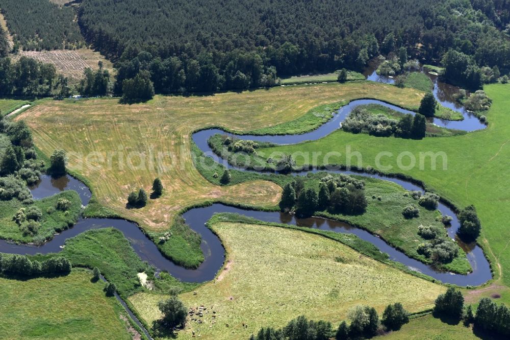 Aerial photograph Eldena - River course of the Old Edle near Gueritz / Eldena in the state Mecklenburg - Western Pomerania