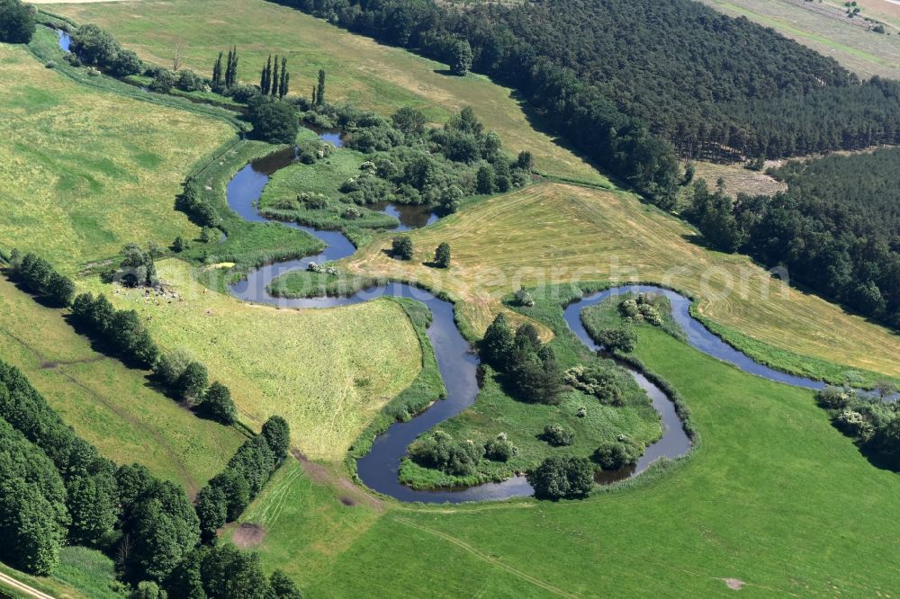 Eldena from above - River course of the Old Edle near Gueritz / Eldena in the state Mecklenburg - Western Pomerania