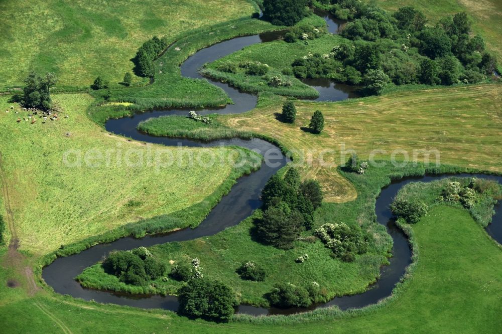 Aerial image Eldena - River course of the Old Edle near Gueritz / Eldena in the state Mecklenburg - Western Pomerania