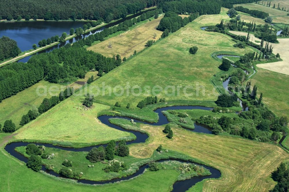 Aerial photograph Eldena - River course of the Old Edle near Gueritz / Eldena in the state Mecklenburg - Western Pomerania