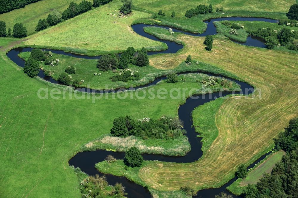 Eldena from above - River course of the Old Edle near Gueritz / Eldena in the state Mecklenburg - Western Pomerania