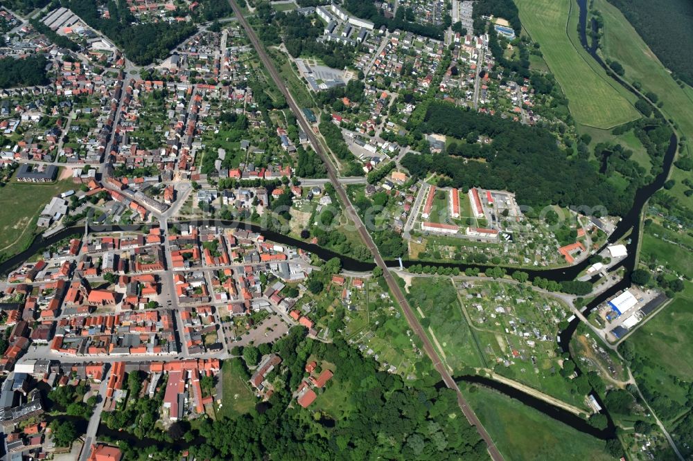 Aerial photograph Grabow - River course of the Edle in Grabow in the state Mecklenburg - Western Pomerania