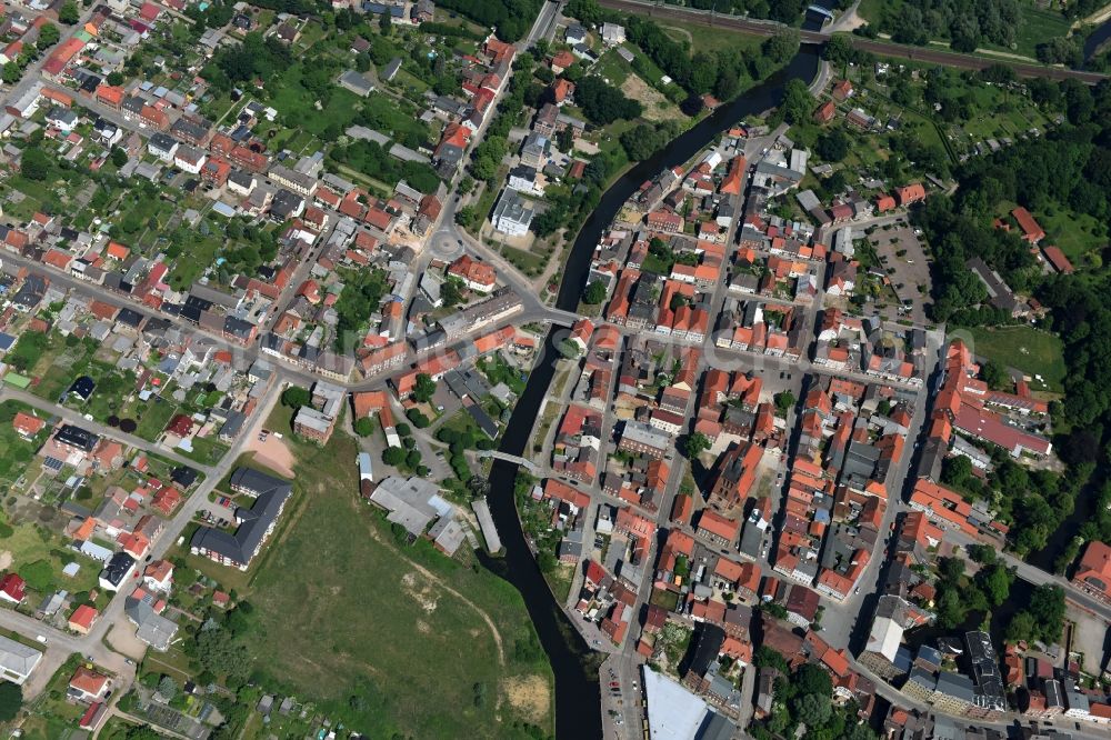 Grabow from the bird's eye view: River course of the Edle in Grabow in the state Mecklenburg - Western Pomerania