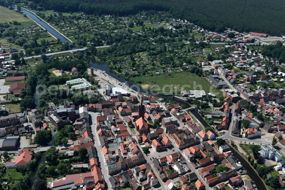 Aerial image Grabow - River course of the Edle in Grabow in the state Mecklenburg - Western Pomerania