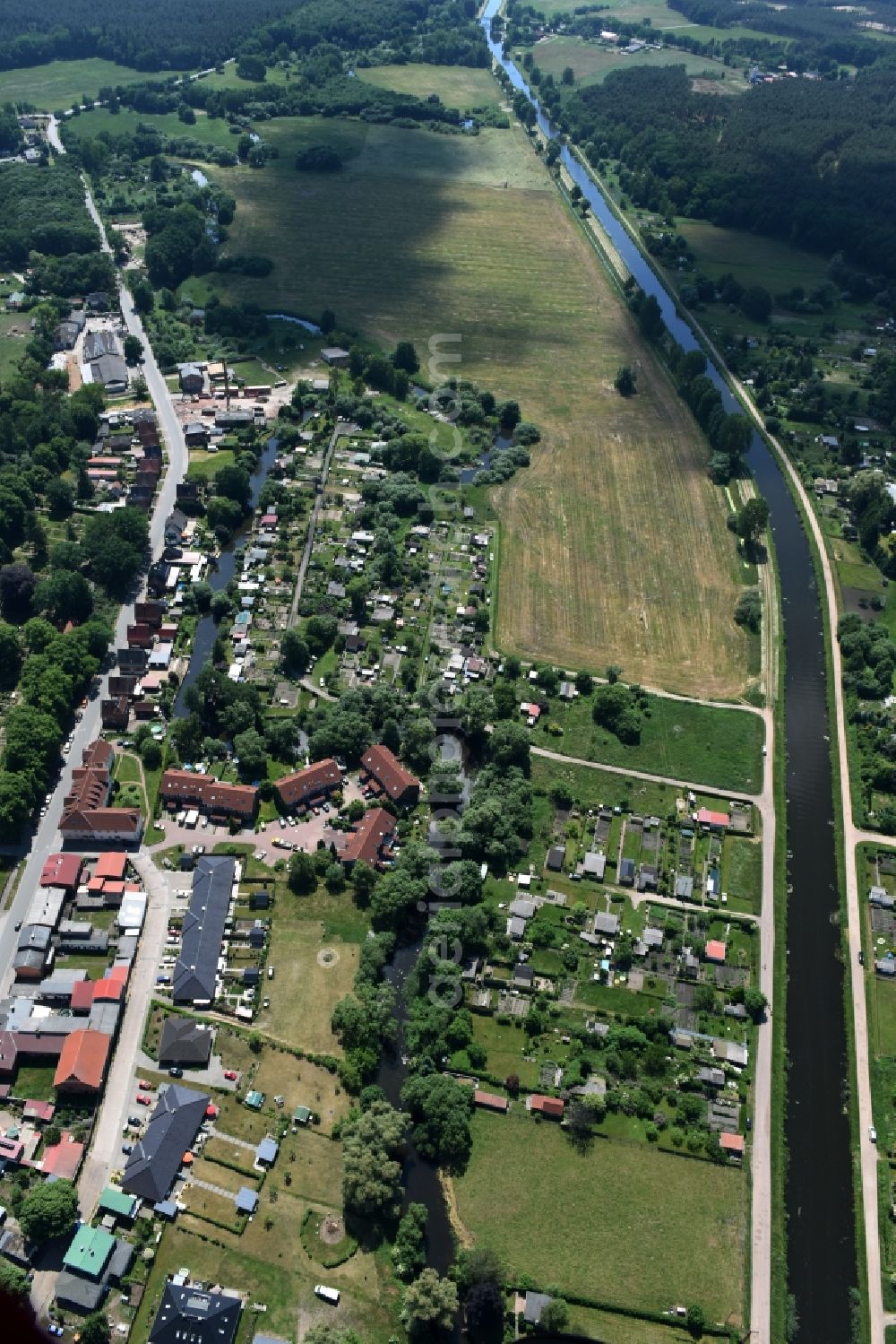 Grabow from above - River course of the Edle in Grabow in the state Mecklenburg - Western Pomerania