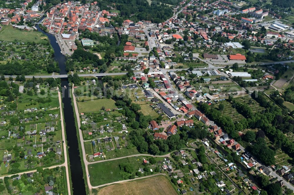 Grabow from the bird's eye view: River course of the Edle in Grabow in the state Mecklenburg - Western Pomerania