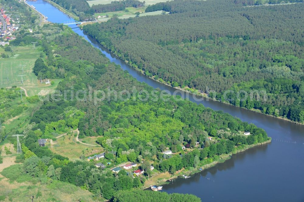 Aerial photograph Wusterwitz - River course of the Elbe-Havel Canal from the Wusterwitz bridge to the Lake Wendsee in Wusterwitz in the state Brandenburg