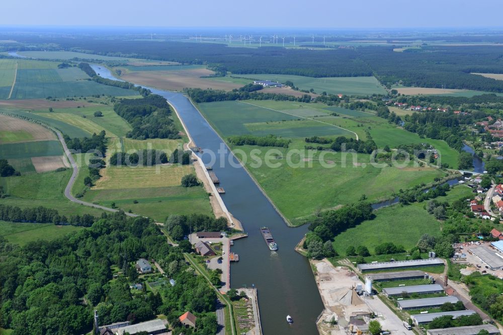 Aerial image Genthin - Course of the river Elbe-Havel-Canel between Genthin and Bergzow in the state Saxony-Anhalt