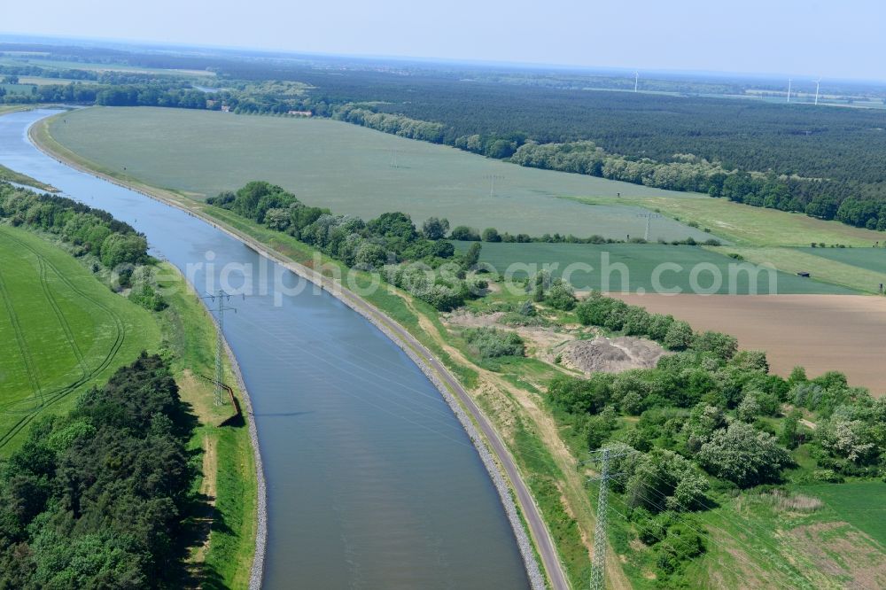 Aerial image Genthin - Course of the river Elbe-Havel-Canel between Genthin and Bergzow in the state Saxony-Anhalt