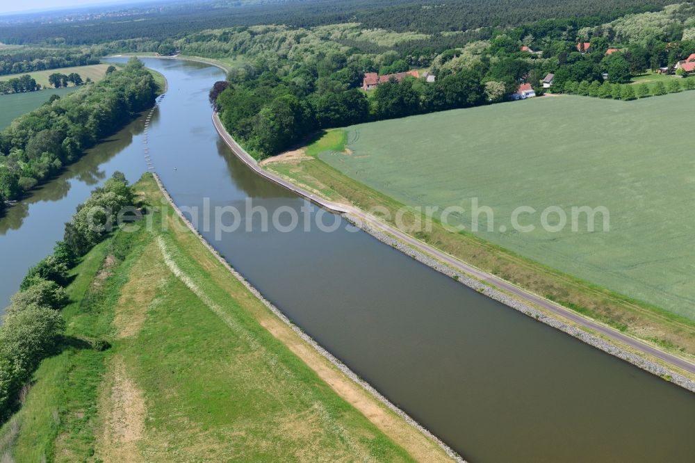 Genthin from above - Course of the river Elbe-Havel-Canel between Genthin and Bergzow in the state Saxony-Anhalt