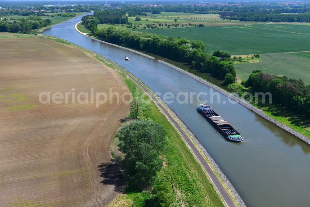 Aerial image Genthin - Course of the river Elbe-Havel-Canel between Genthin and Bergzow in the state Saxony-Anhalt