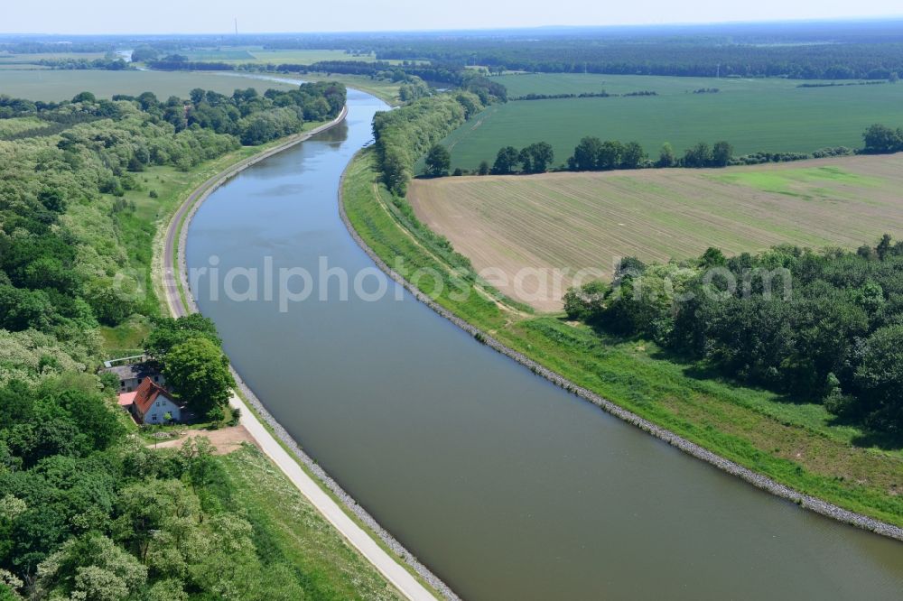 Genthin from above - Course of the river Elbe-Havel-Canel between Genthin and Bergzow in the state Saxony-Anhalt