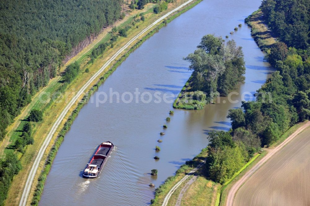 Kade OT Kader Schleuse from above - Course of the river Elbe-Havel-Canel between Wusterwitz and Kade in the state Saxony-Anhalt