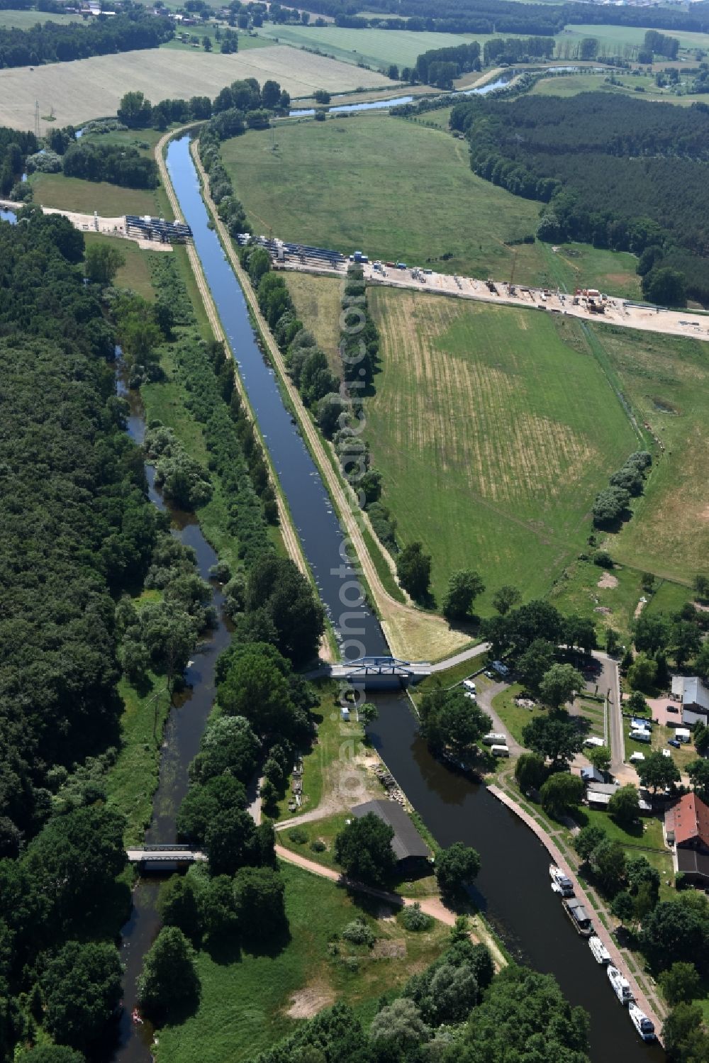 Grabow from the bird's eye view: River course of the Edle near Grabow in the state Mecklenburg - Western Pomerania