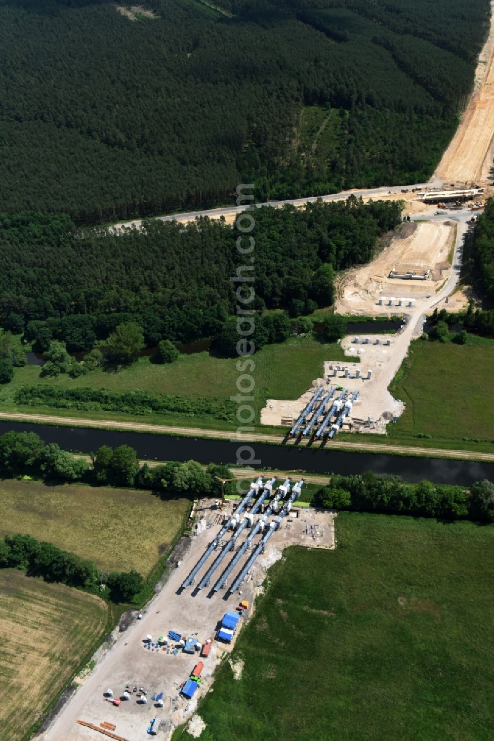 Grabow from above - River course of the Edle near Grabow in the state Mecklenburg - Western Pomerania