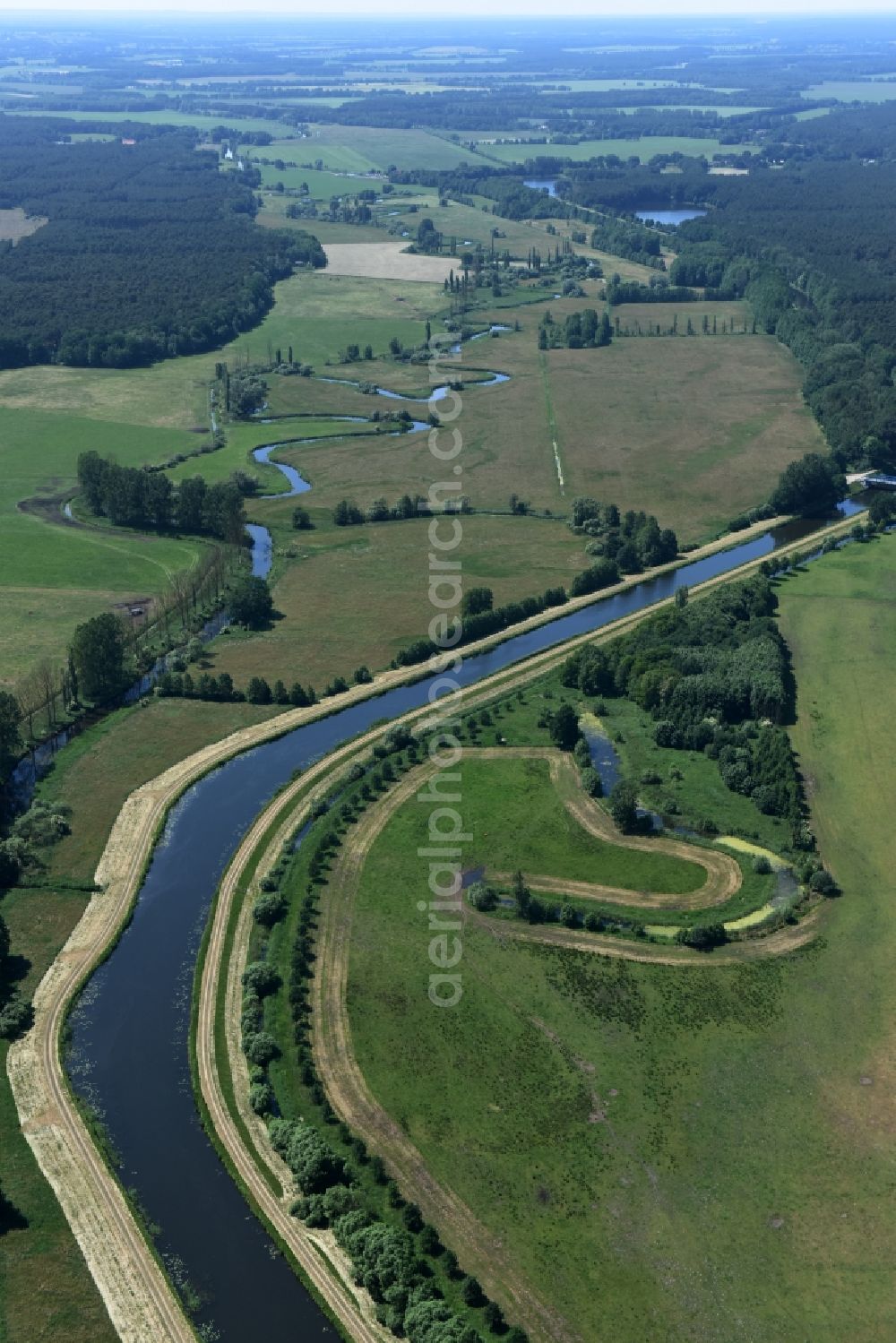 Grabow from above - River course of the Edle near Grabow in the state Mecklenburg - Western Pomerania