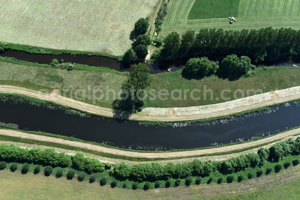 Grabow from the bird's eye view: River course of the Edle near Grabow in the state Mecklenburg - Western Pomerania