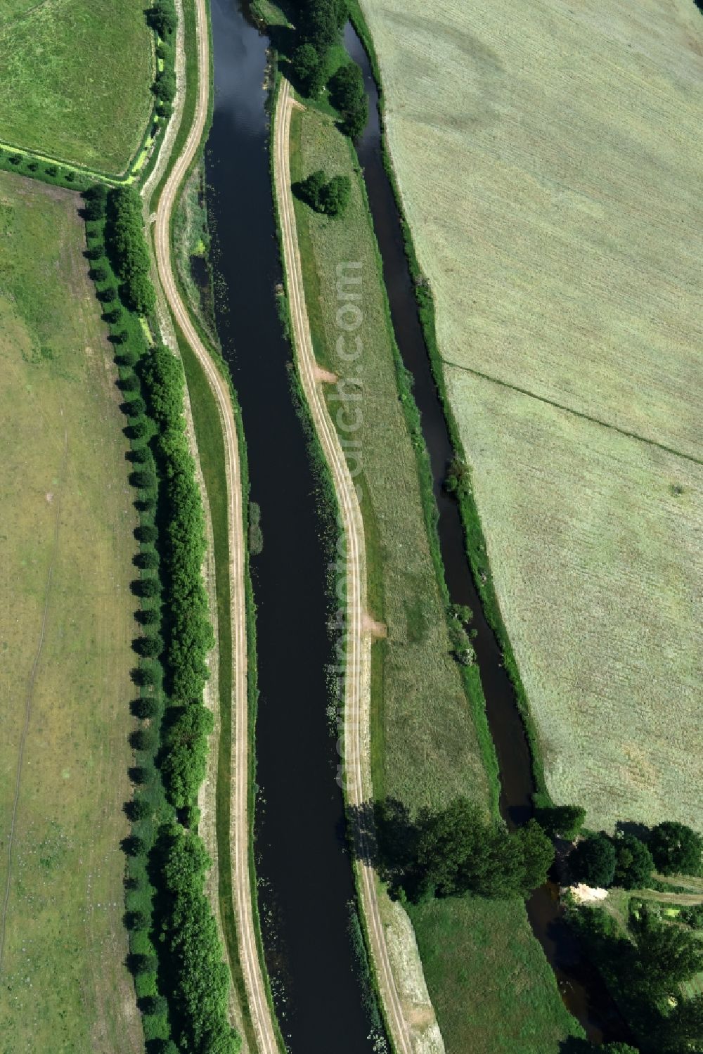 Aerial image Grabow - River course of the Edle near Grabow in the state Mecklenburg - Western Pomerania