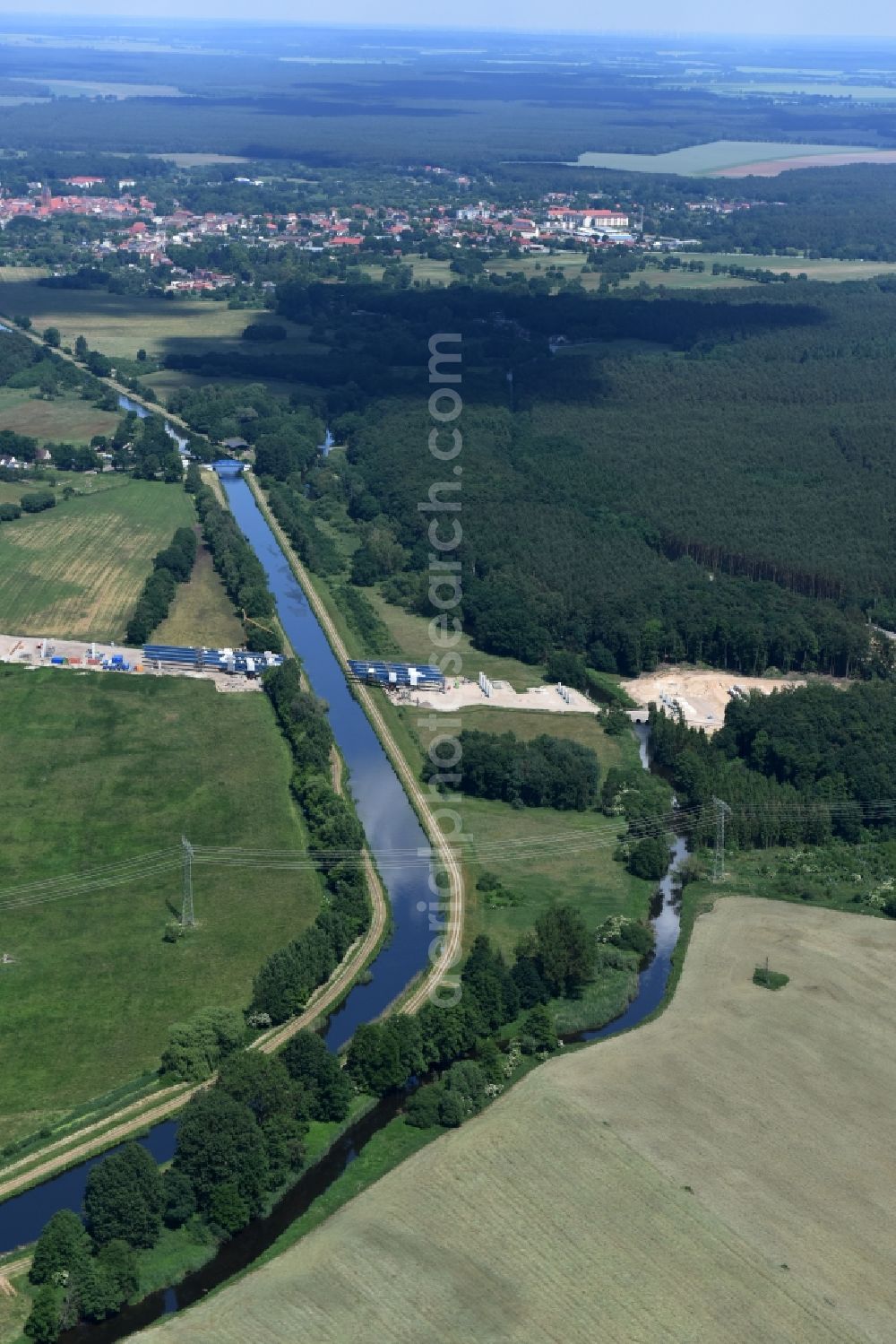 Grabow from above - River course of the Edle near Grabow in the state Mecklenburg - Western Pomerania