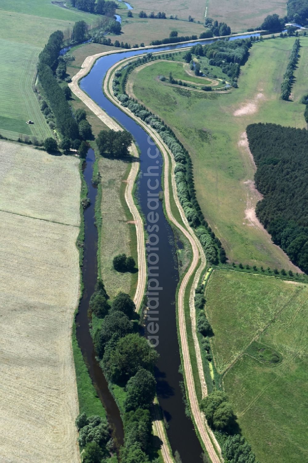 Grabow from above - River course of the Edle near Grabow in the state Mecklenburg - Western Pomerania