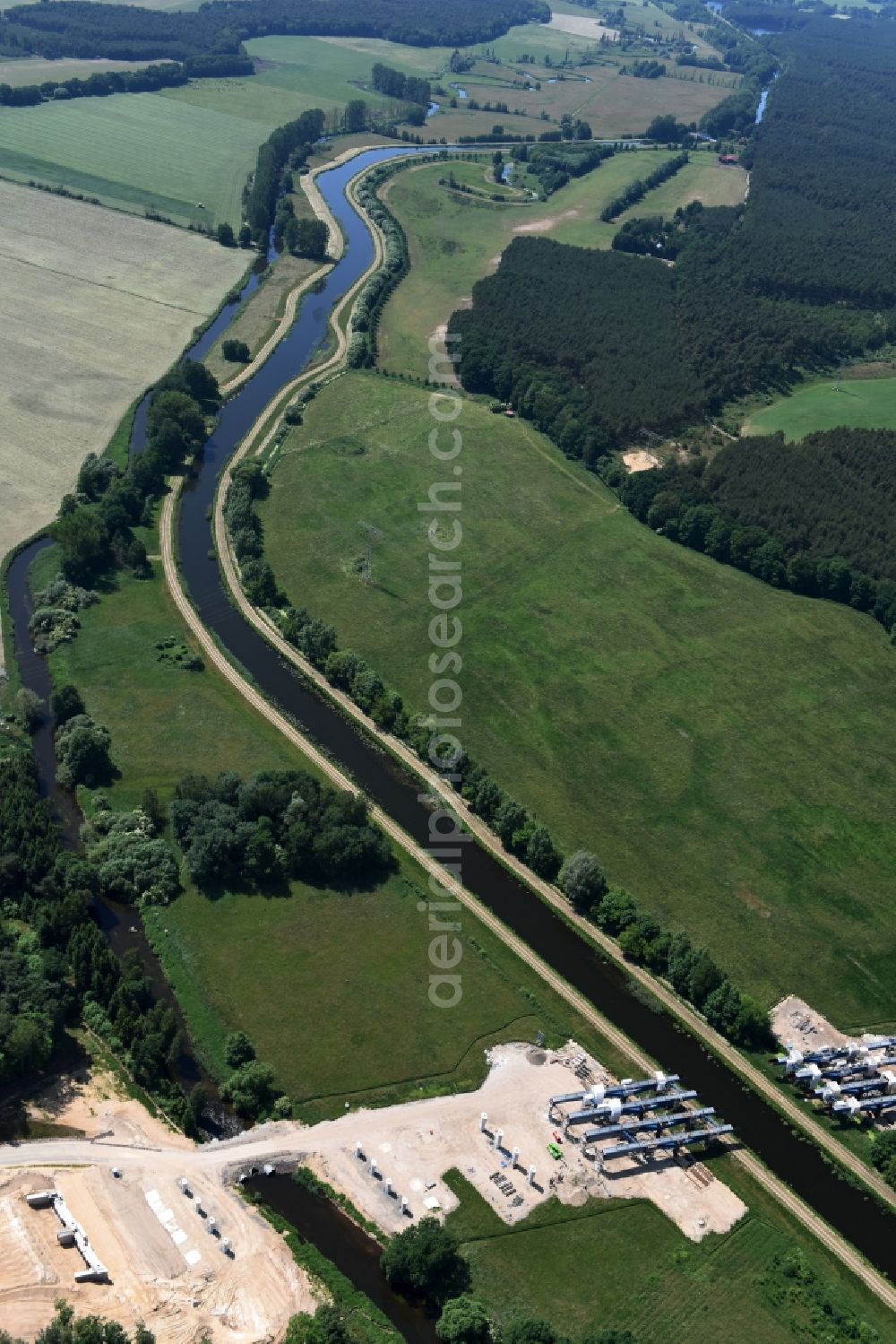 Grabow from the bird's eye view: River course of the Edle near Grabow in the state Mecklenburg - Western Pomerania