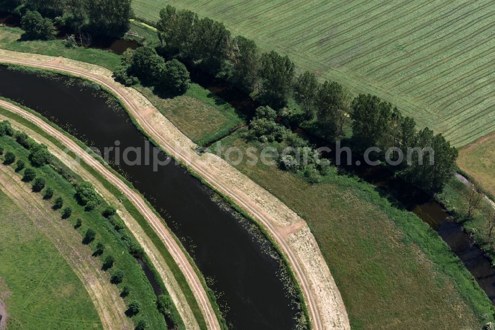 Grabow from above - River course of the Edle near Grabow in the state Mecklenburg - Western Pomerania