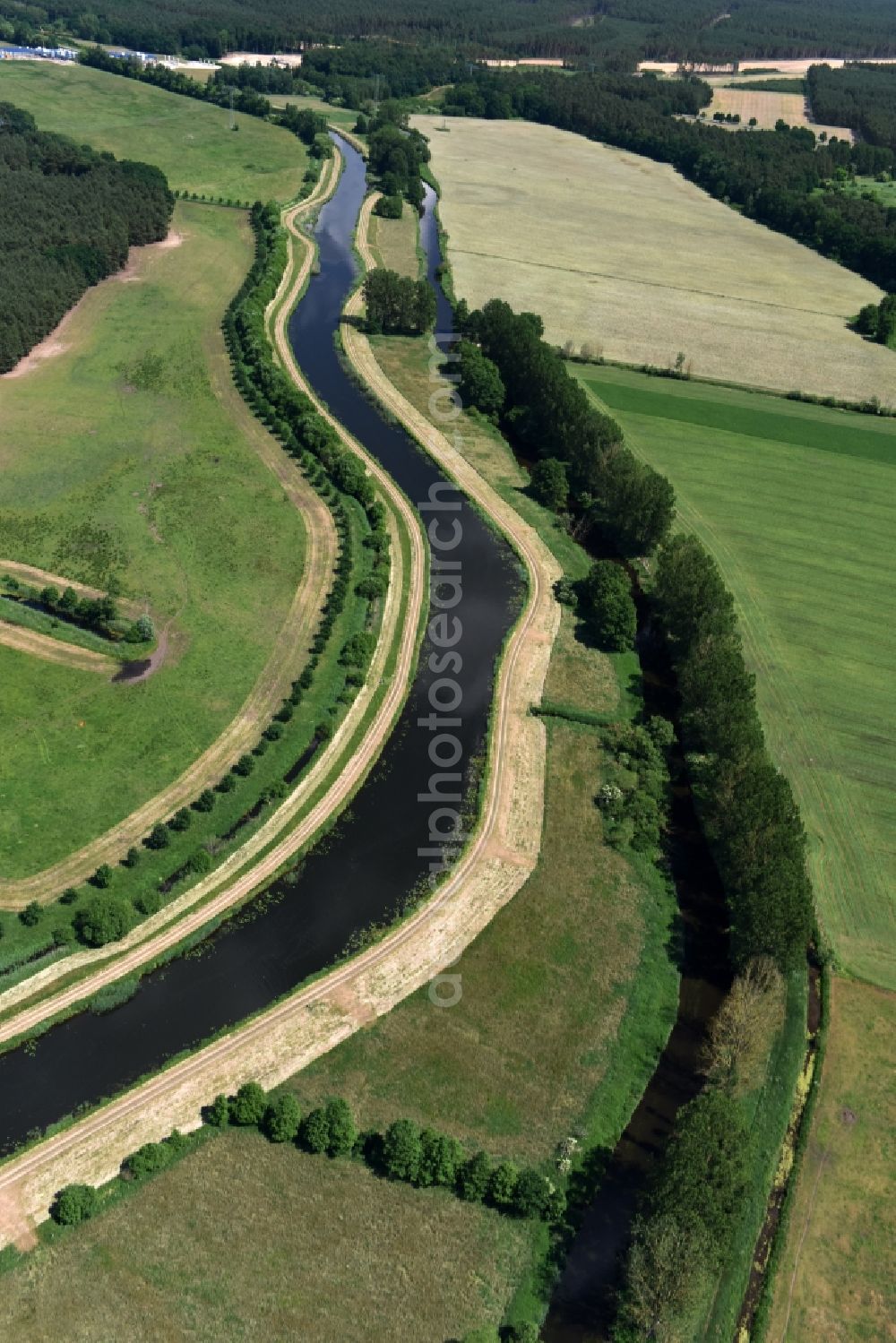 Grabow from the bird's eye view: River course of the Edle near Grabow in the state Mecklenburg - Western Pomerania