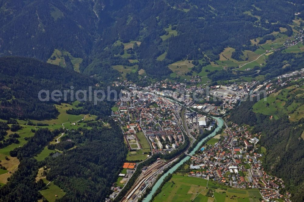 Landeck from above - The course of the river Inn in Landeck in Austria