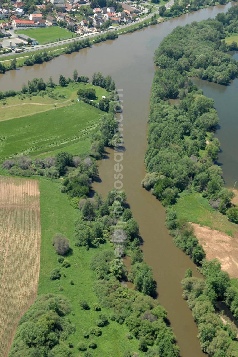 Aerial image Bischberg - Main-Mündung zum Main-Donau-Kanal.