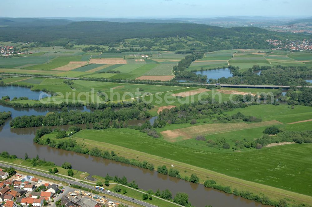 Aerial image Bischberg - Main-Mündung zum Main-Donau-Kanal.