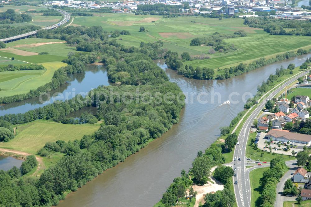 Aerial image Bischberg - Main-Mündung zum Main-Donau-Kanal.