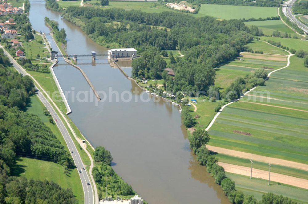 Aerial image Viereth - Main-Flussverlauf mit Altarm an der Staustufe Schleuse und Wehr Viereth.